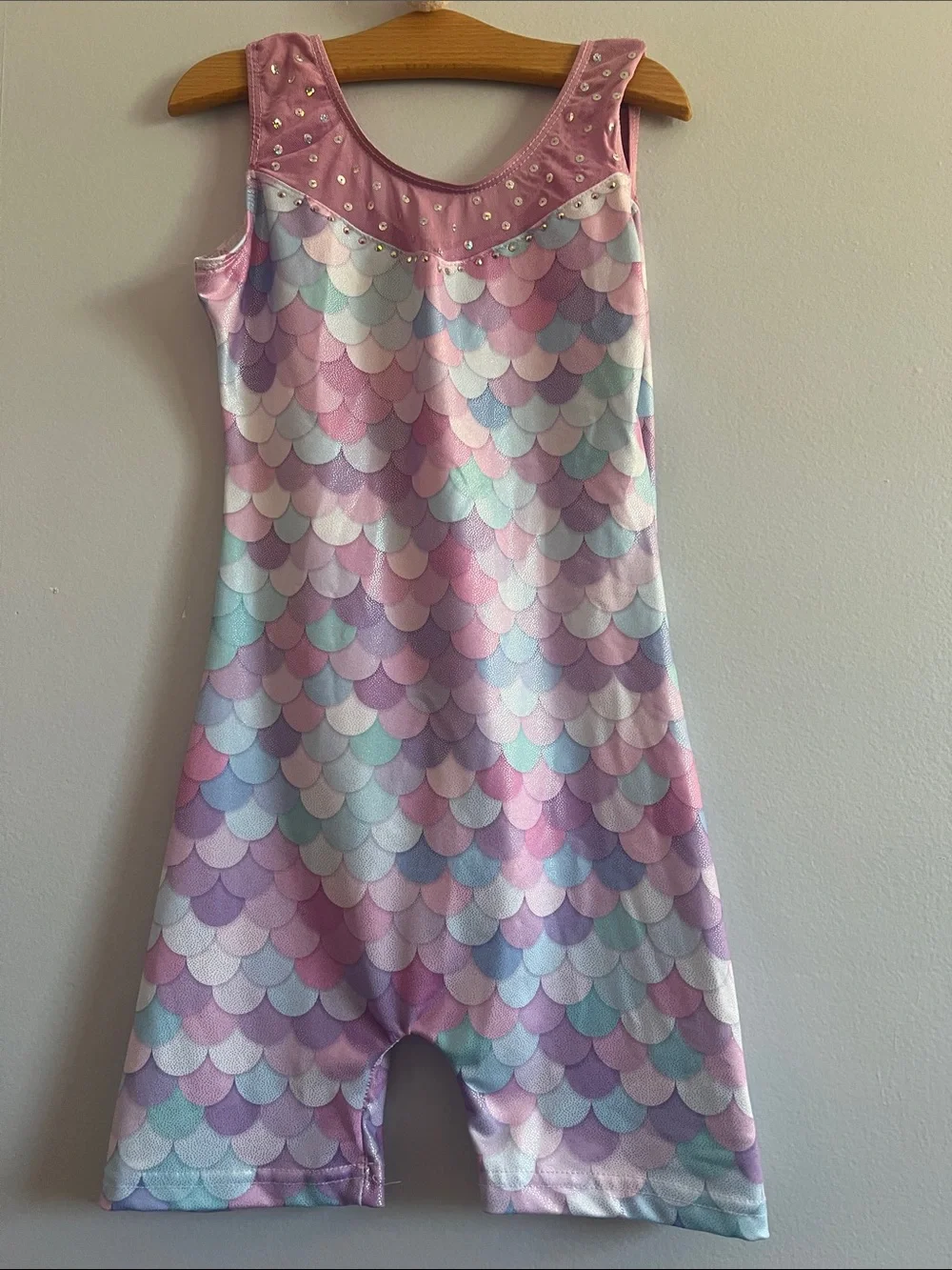 Girls Pink Pastel Mermaid-Scale gymnastics biketard